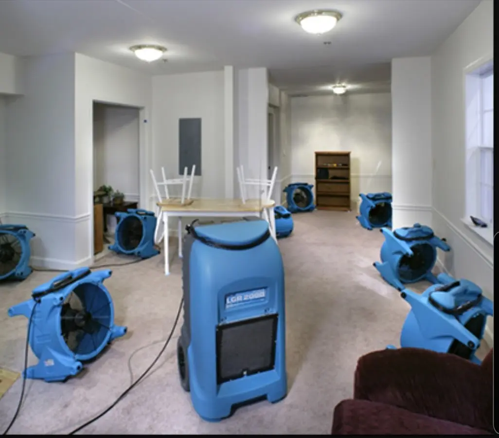 Air movers and dehumidifier setup for Water Damage Restoration in Ukiah